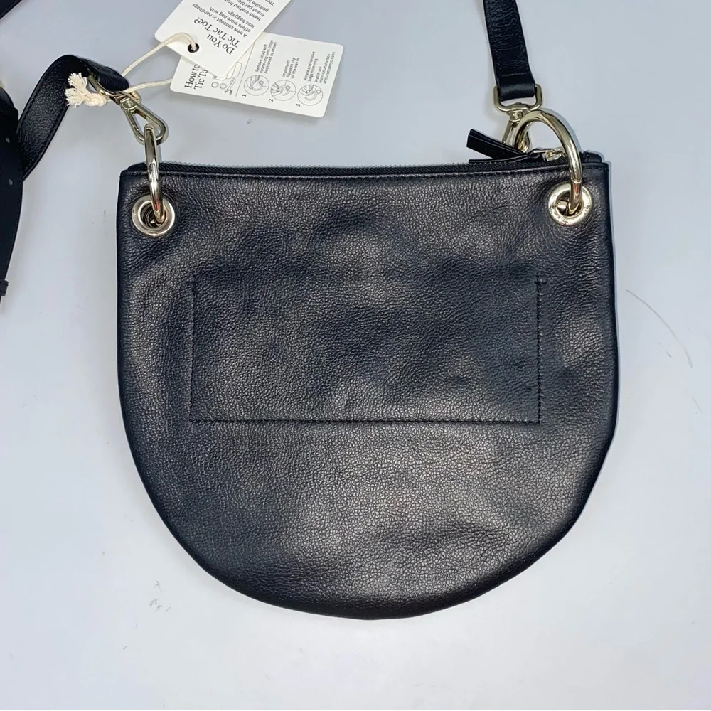 Tic Tac Toe NWT Half Moon Black Crossbody Black Leather 3 in 1 Minimalist Travel